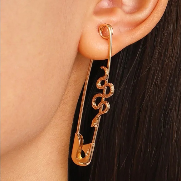 Snakes & Pins Gold Earrings - Picture 2 of 2
